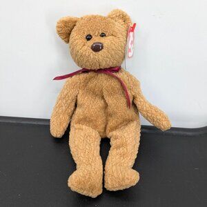Vintage 1996 TY Beanie Curly Bear Plush Brown Teddy Collectible Toy 90s Soft